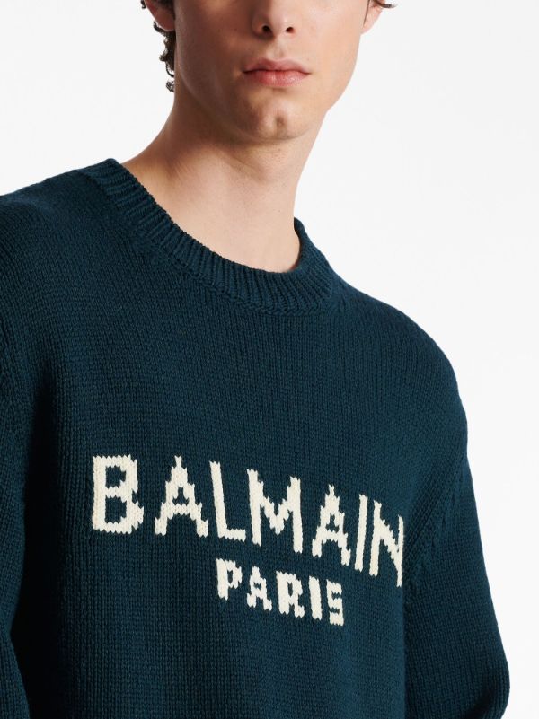 Balmain logo print Knitted Jumper Farfetch