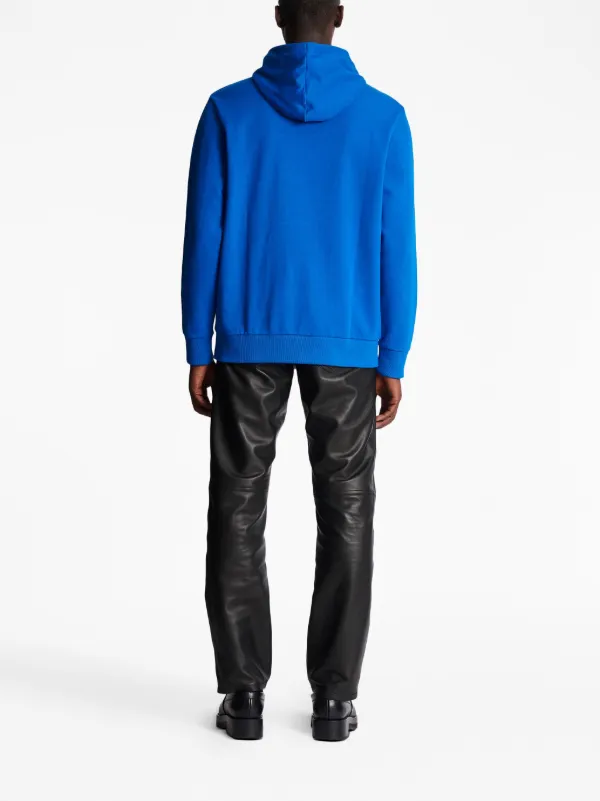 Balmain embossed-logo Drawstring Hoodie Blue FARFETCH IN