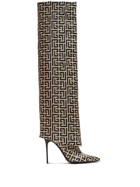 Balmain Ariel monogram knee-high boots