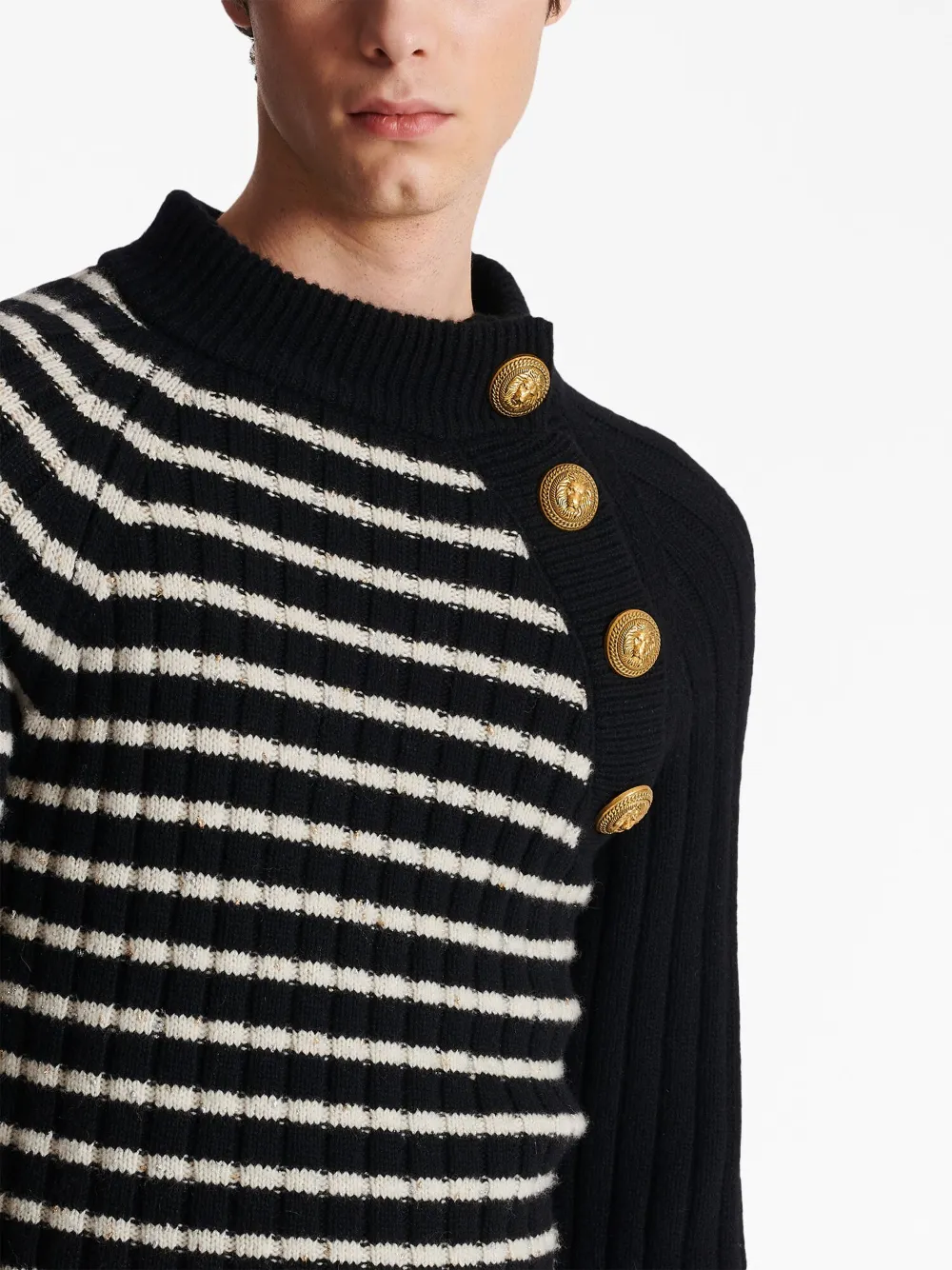 embossed-button striped jumper