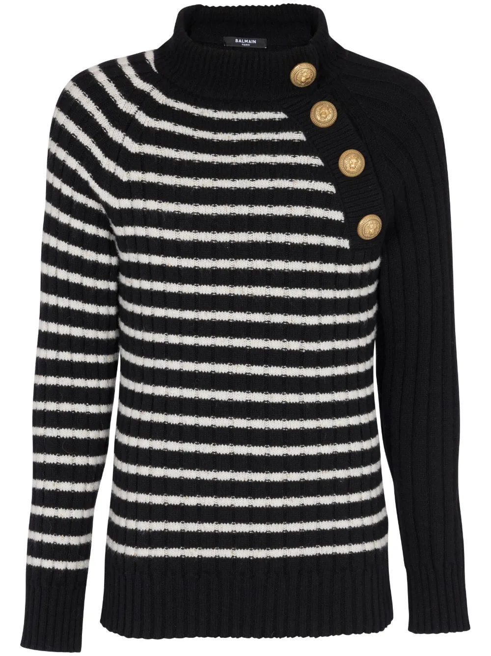 Shop Balmain Embossed-button Striped Jumper In Black