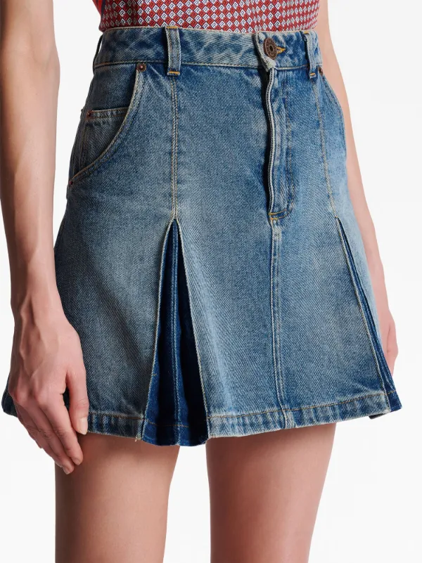 【関税込み】Balmain ブルー Western デニム ミニスカート Balmain プリーツ デニムスカート | ブルー | FARFETCH JP