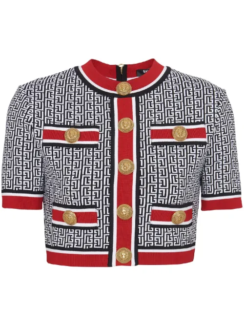 Haut crop à motif monogrammé - Balmain - Modalova