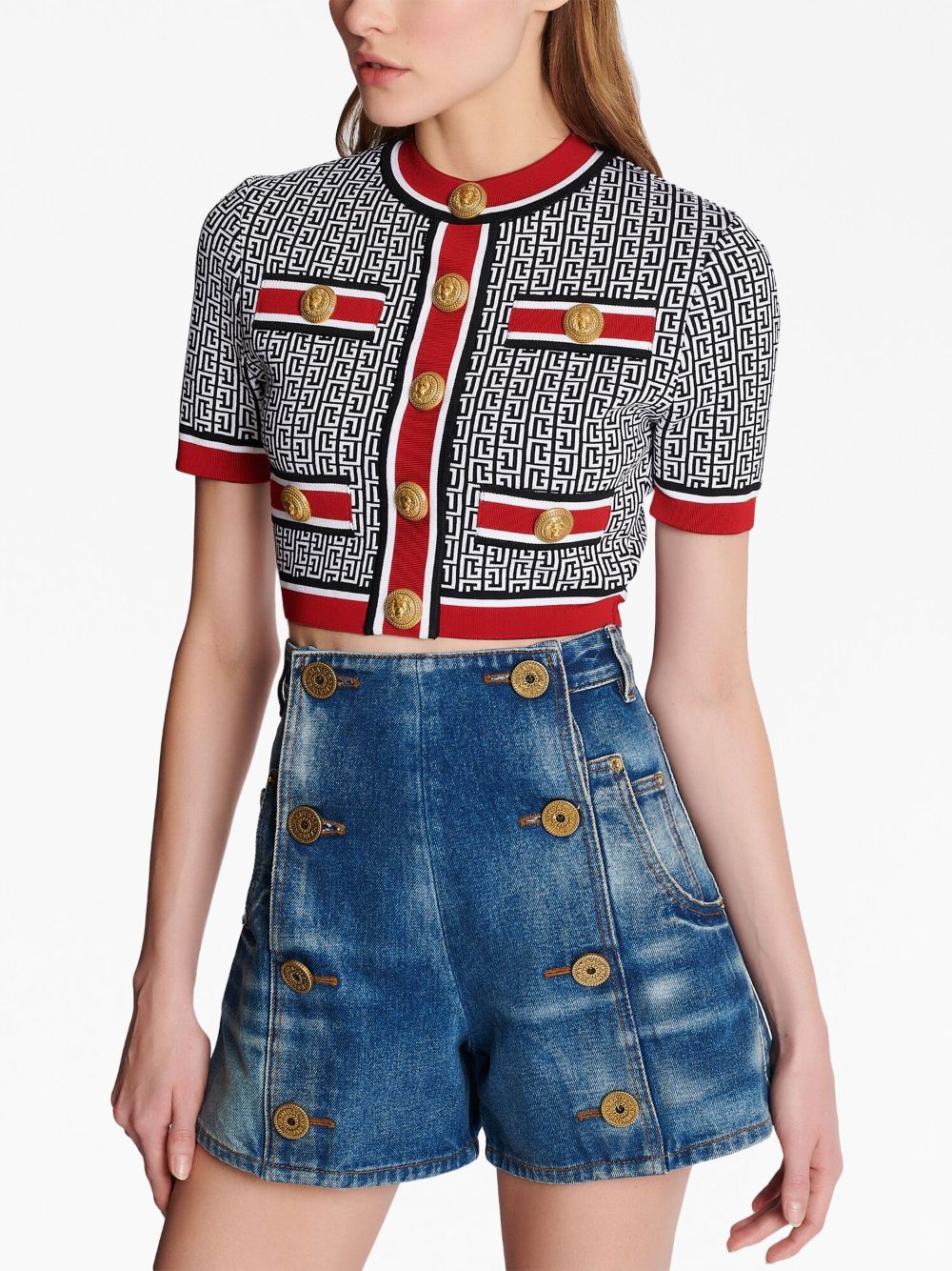 Balmain monogram-jacquard crop top Women