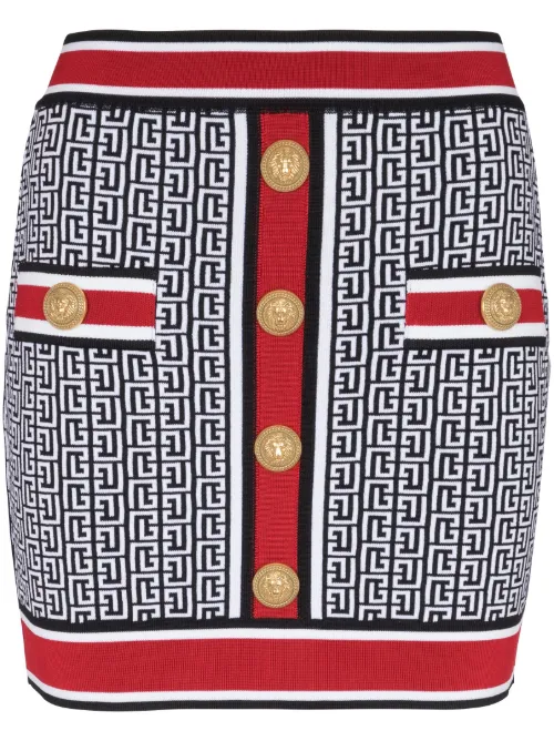 Minijupe en maille à motif monogrammé - Balmain - Modalova