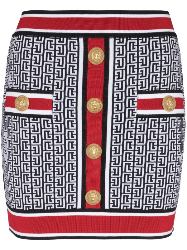 Balmain Monogram Knitted Miniskirt in Blue