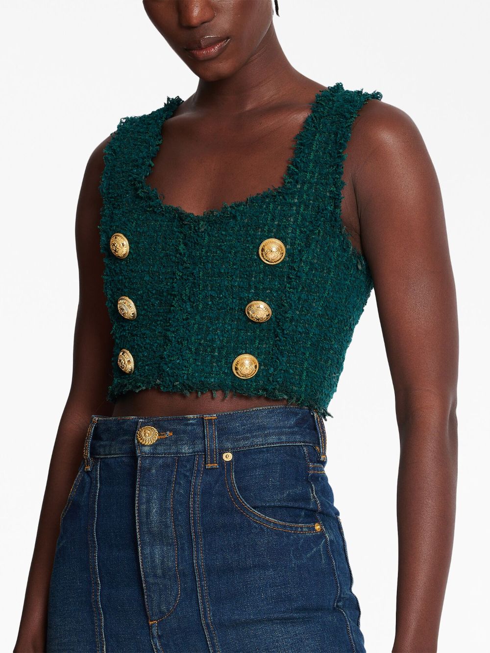 Balmain 6-Buttons tweed cropped top Women