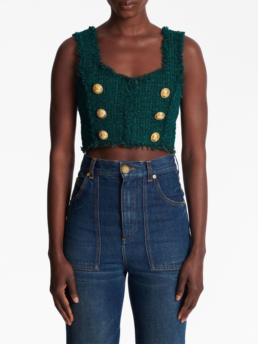 Balmain 6-Buttons tweed cropped top Women