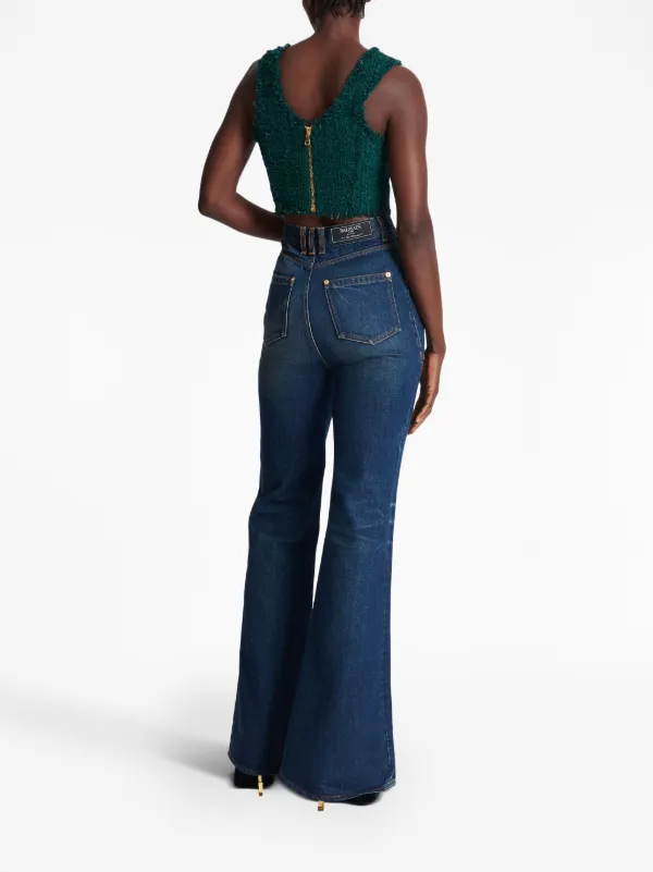 【BALMAIN】 Balmain Women's Axi Monogram Cropped Off Shoulder Top