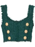 Balmain 6-Buttons tweed cropped top - Green