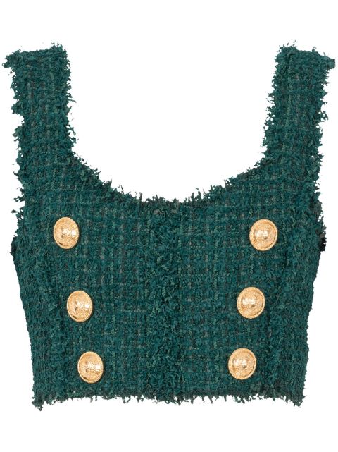 Balmain 6-Buttons tweed cropped top Women