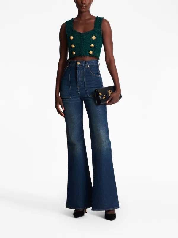 Balmain 6-Buttons Tweed Cropped Top | Green | FARFETCH