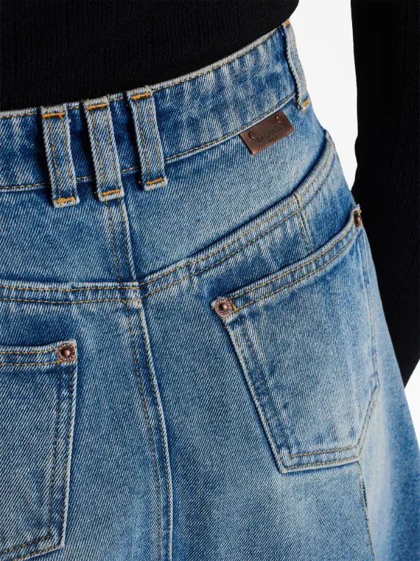 Balmain Pleated Denim Skirt | Blue | FARFETCH