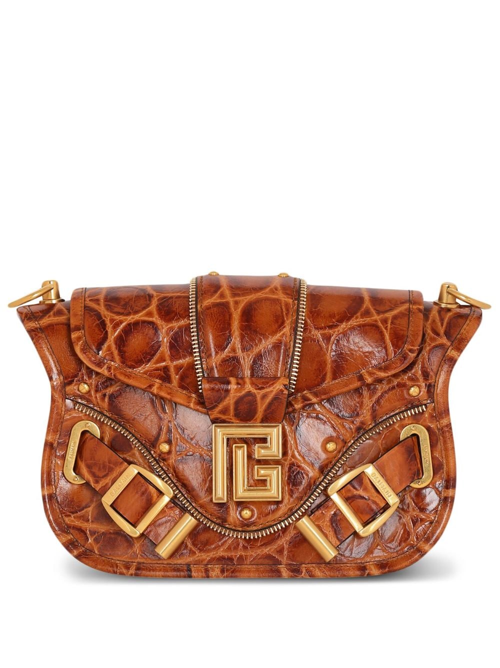 Balmain Blaze Schultertasche Mit Kroko-effekt In Brown