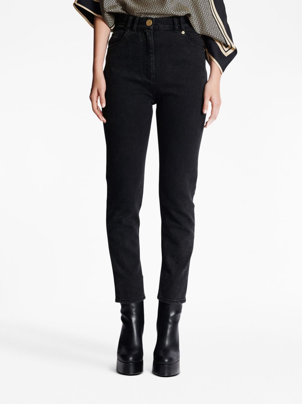 Shop Balmain High-rise Slim-cut Jeans In Black