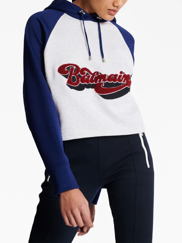 Balmain logo-print raglan-sleeve Hoodie White FARFETCH HU