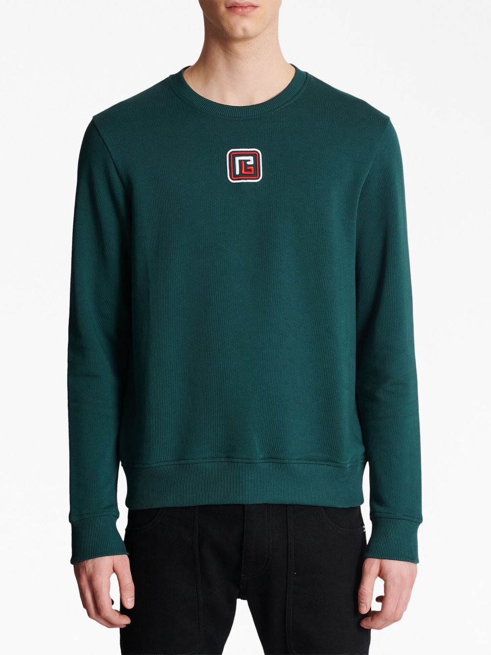 Shop Balmain Logo-embroidery Cotton Sweatshirt In Green