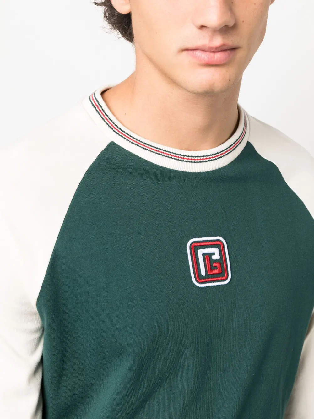 Shop Balmain Pb-embroidered Long-sleeve T-shirt In Green