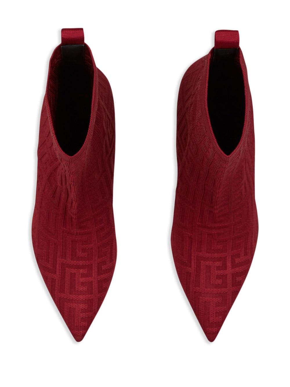 Shop Balmain Moneta-monogram 95mm Knit Ankle Boots In Red