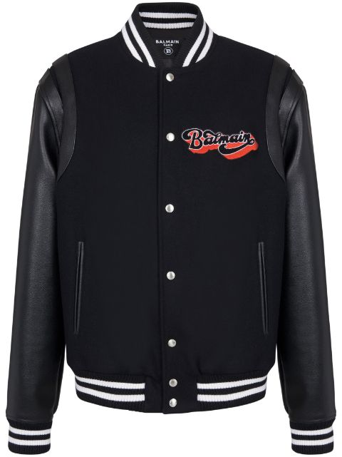 Balmain logo-patch virgin wool bomber jacket Men