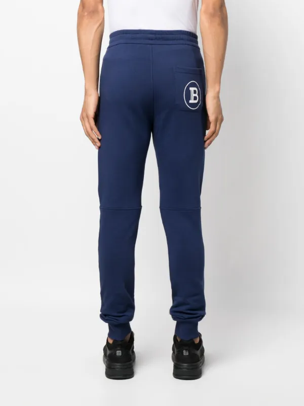 Balmain logo-print Ribbed Track Pants | Blue | FARFETCH