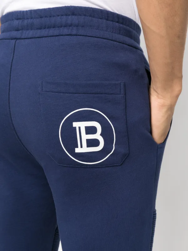 Balmain logo-print Ribbed Track Pants | Blue | FARFETCH
