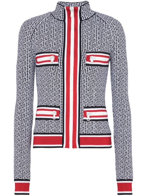 Balmain monogram-jacquard zip-up cardigan Women