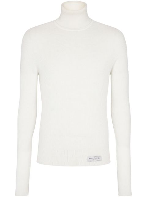 Balmain logo-patch ribbed-knit jumper Men