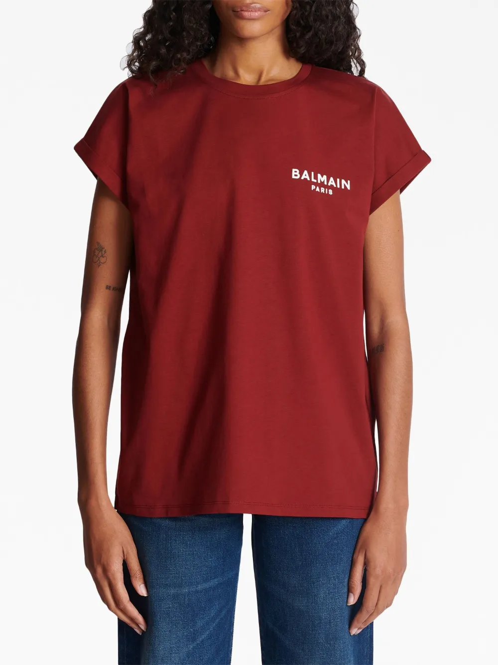 Balmain T-shirt Mit Geflocktem Logo In Red