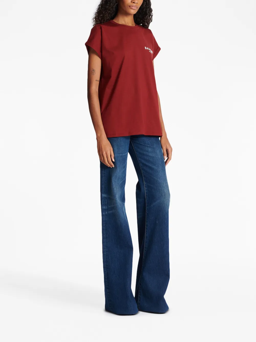 Balmain T-shirt Mit Geflocktem Logo In Red