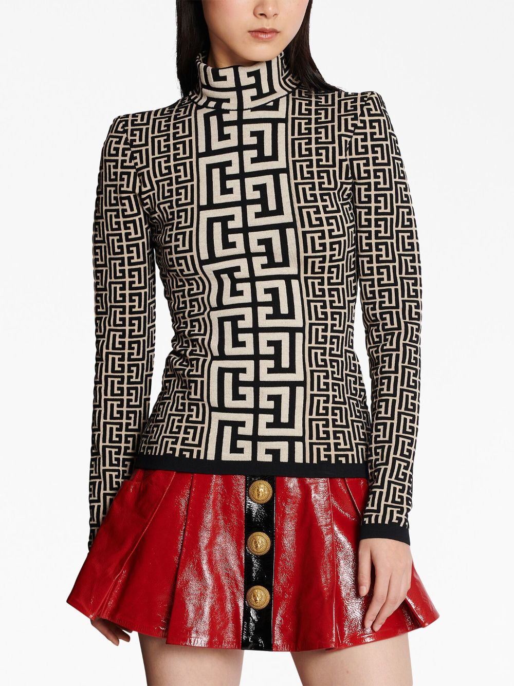 Balmain intarsia-knit monogram roll neck jumper Women