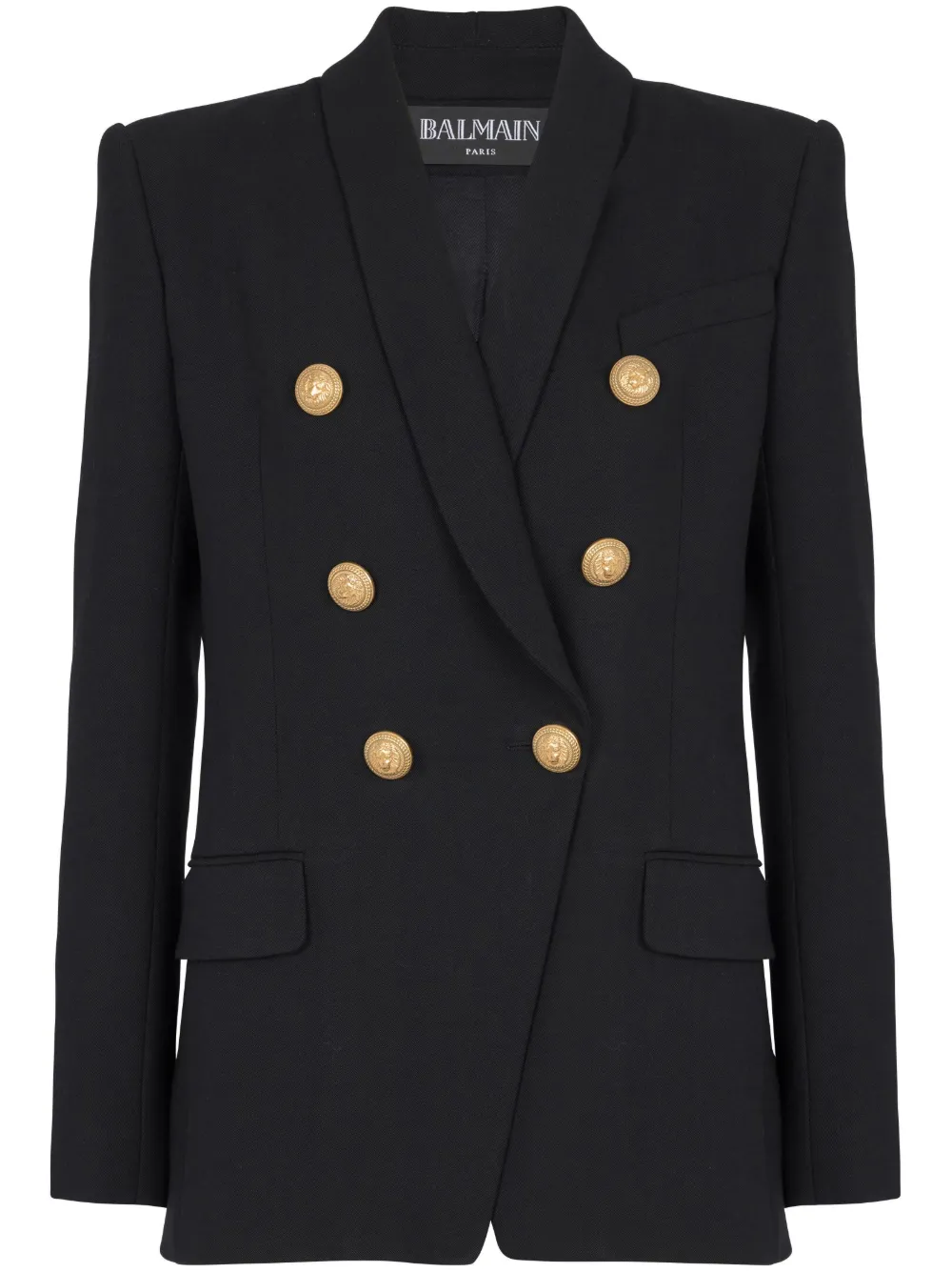 Shop Balmain Double-breasted Wool Blazer In Black