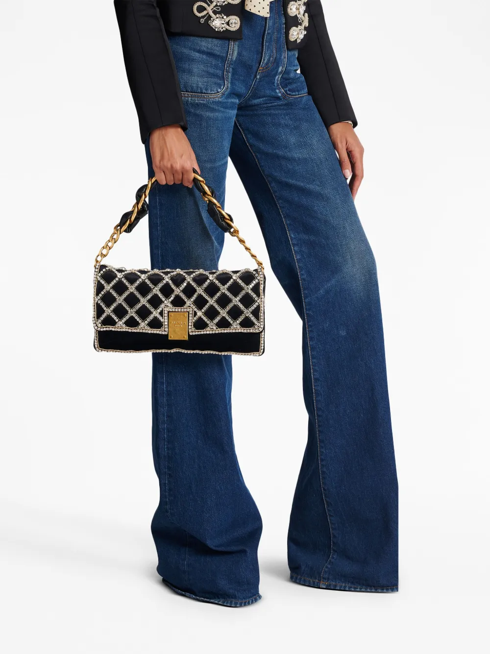 Balmain Crystal-embellishment Mini Shoulder Bag In Eaw