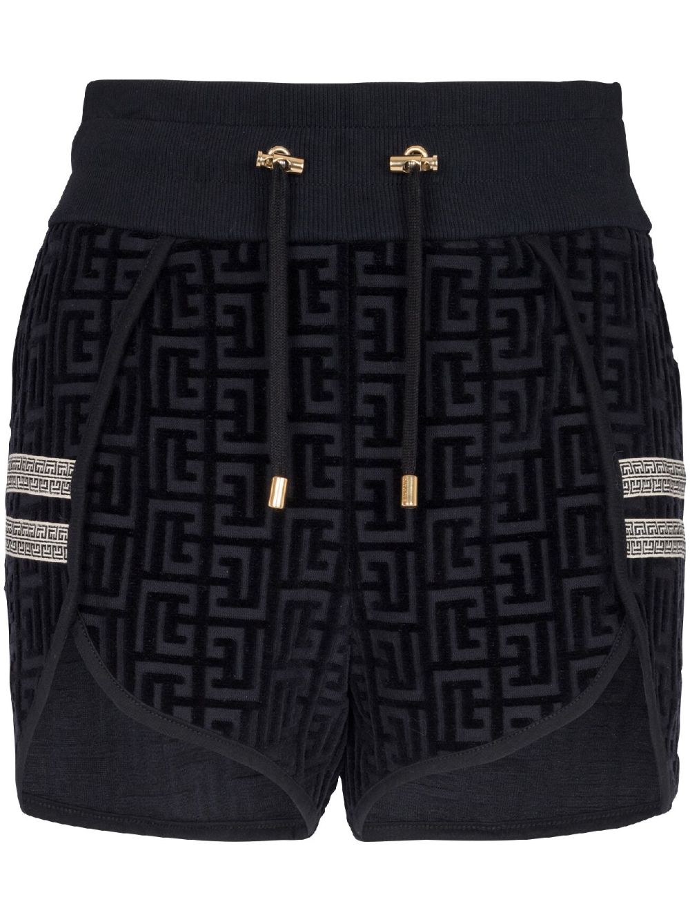 Shop Balmain Monogram-pattern Mini Shorts In Blue