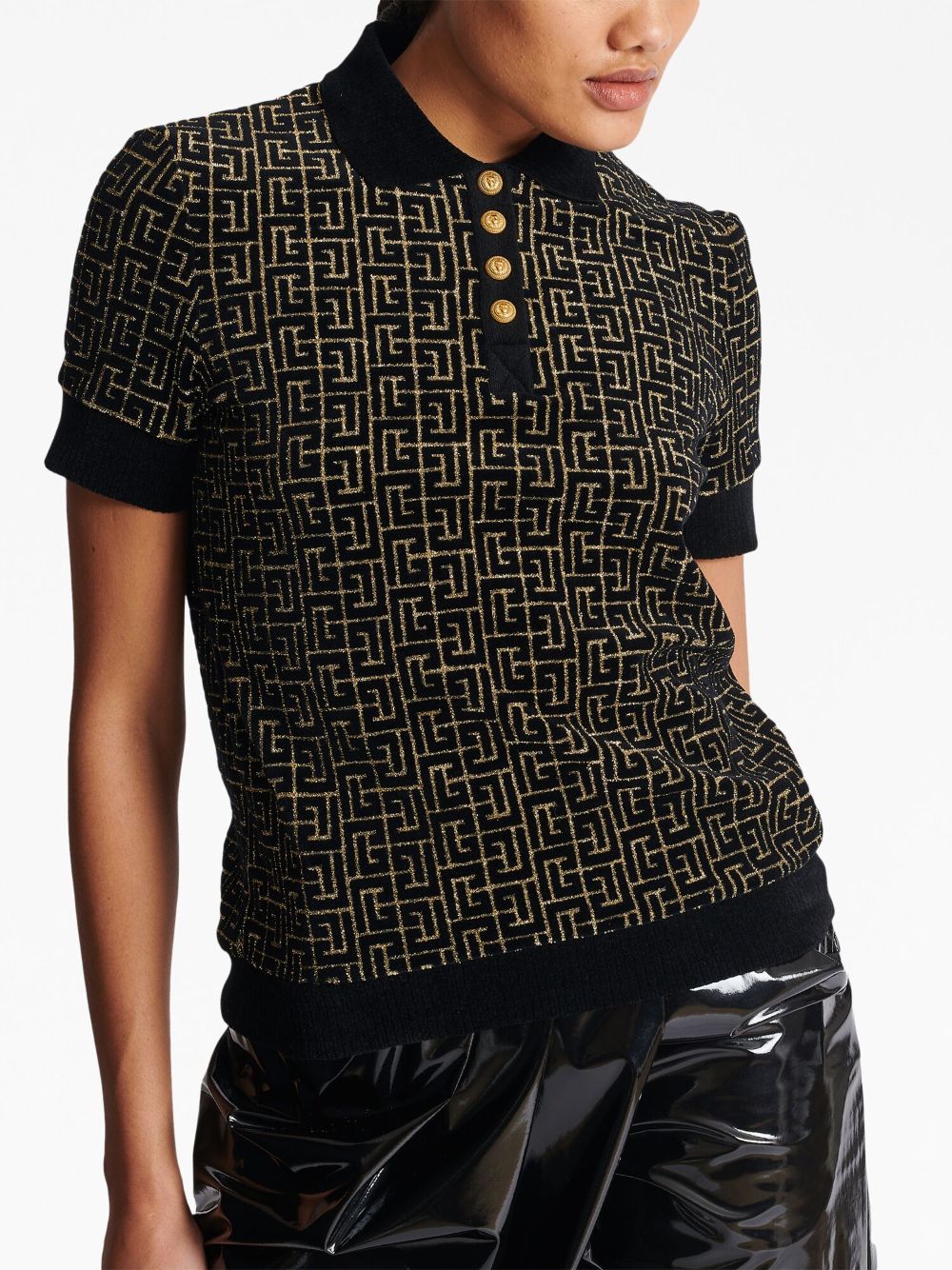 Balmain monogram-print buttoned polo shirt Women