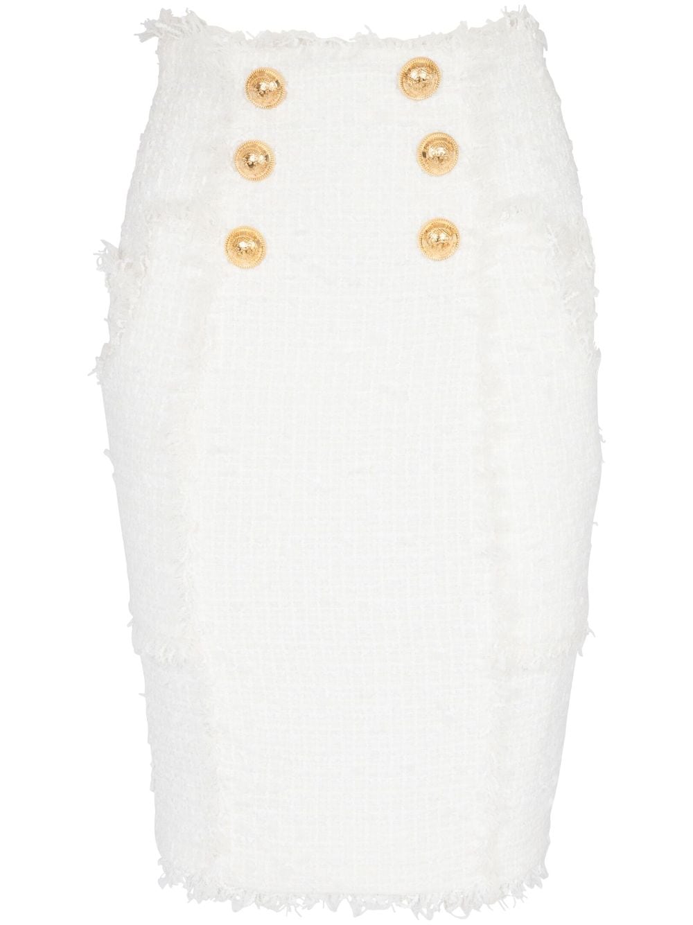 Balmain button-detail tweed pencil skirt - White