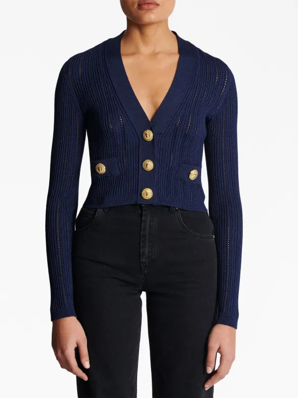 Balmain V-neck Cropped Cardigan | Blue | FARFETCH