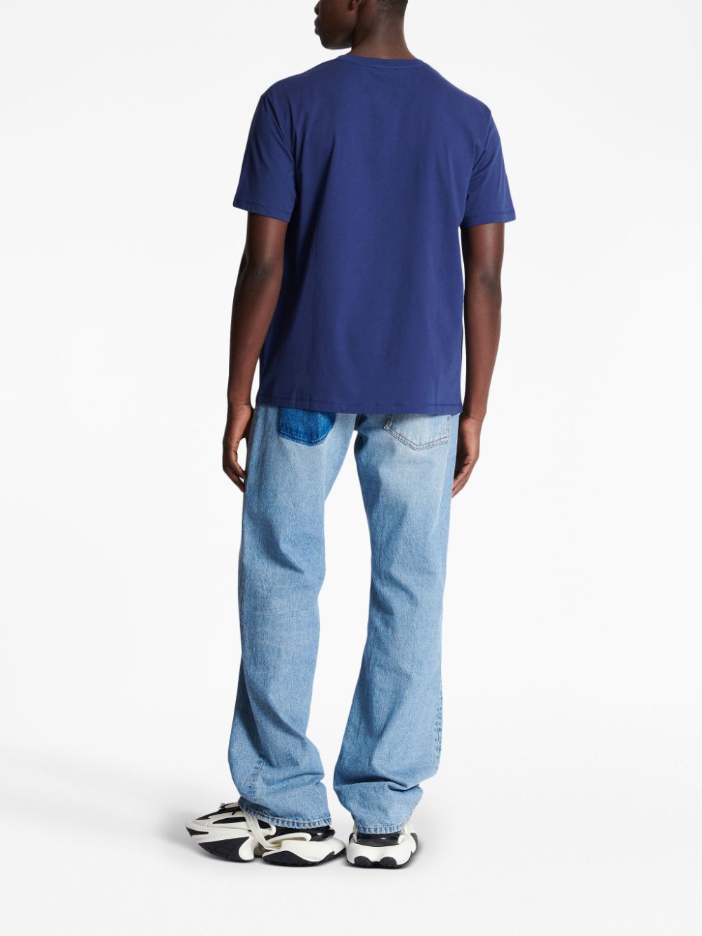 Shop Balmain Logo-print Short-sleeve Cotton T-shirt In Blue