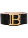 Balmain crocodile-effect logo-plaque belt - Black