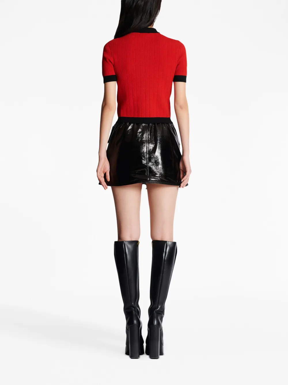 Shop Balmain Short-sleeve Cropped Cardigan In Red