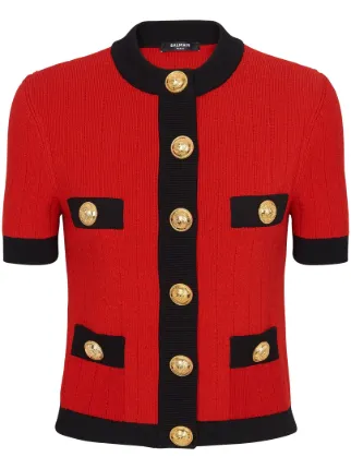 Balmain  ウールニット　カーディガン Balmain short-sleeve Cropped Cardigan | Red | FARFETCH