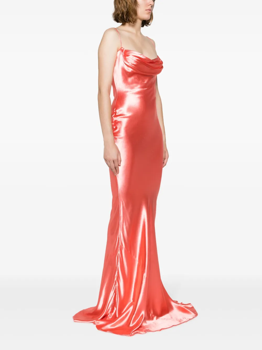 Shop Balmain Cowl-neck Satin Gown In Pink