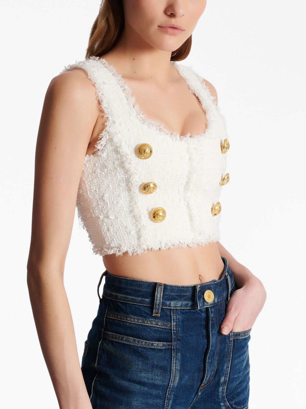 Affordable Balmain button-detail tweed cropped top Women