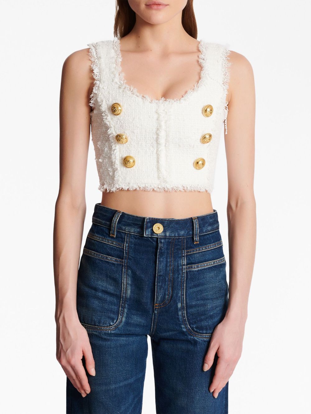 Affordable Balmain button-detail tweed cropped top Women