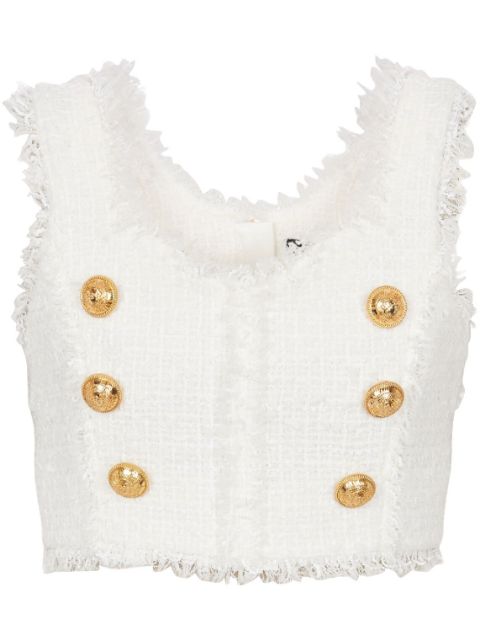 Balmain button-detail tweed cropped top Women