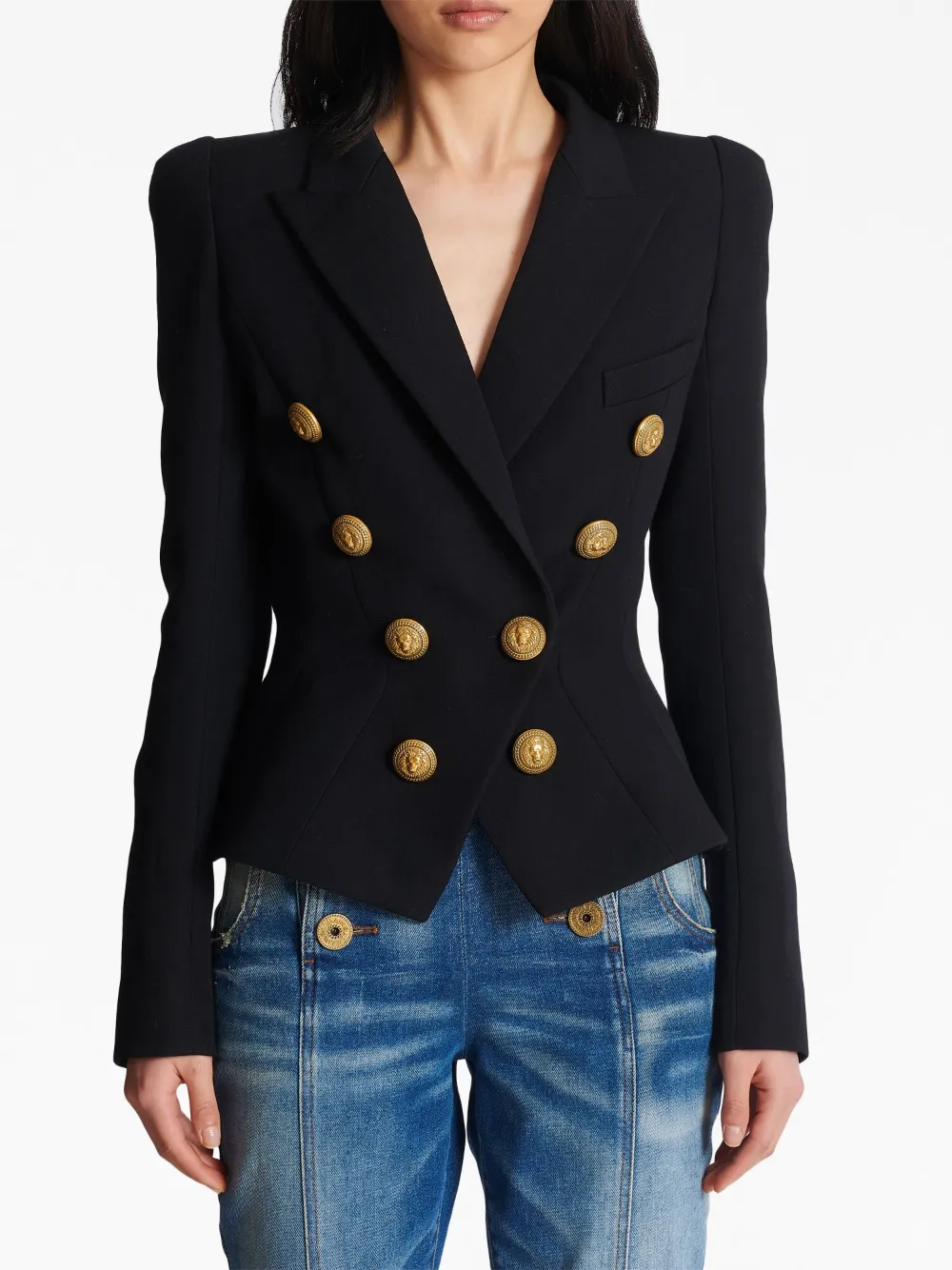 Shop Balmain 8-buttons Double-breasted Wool Blazer In Black