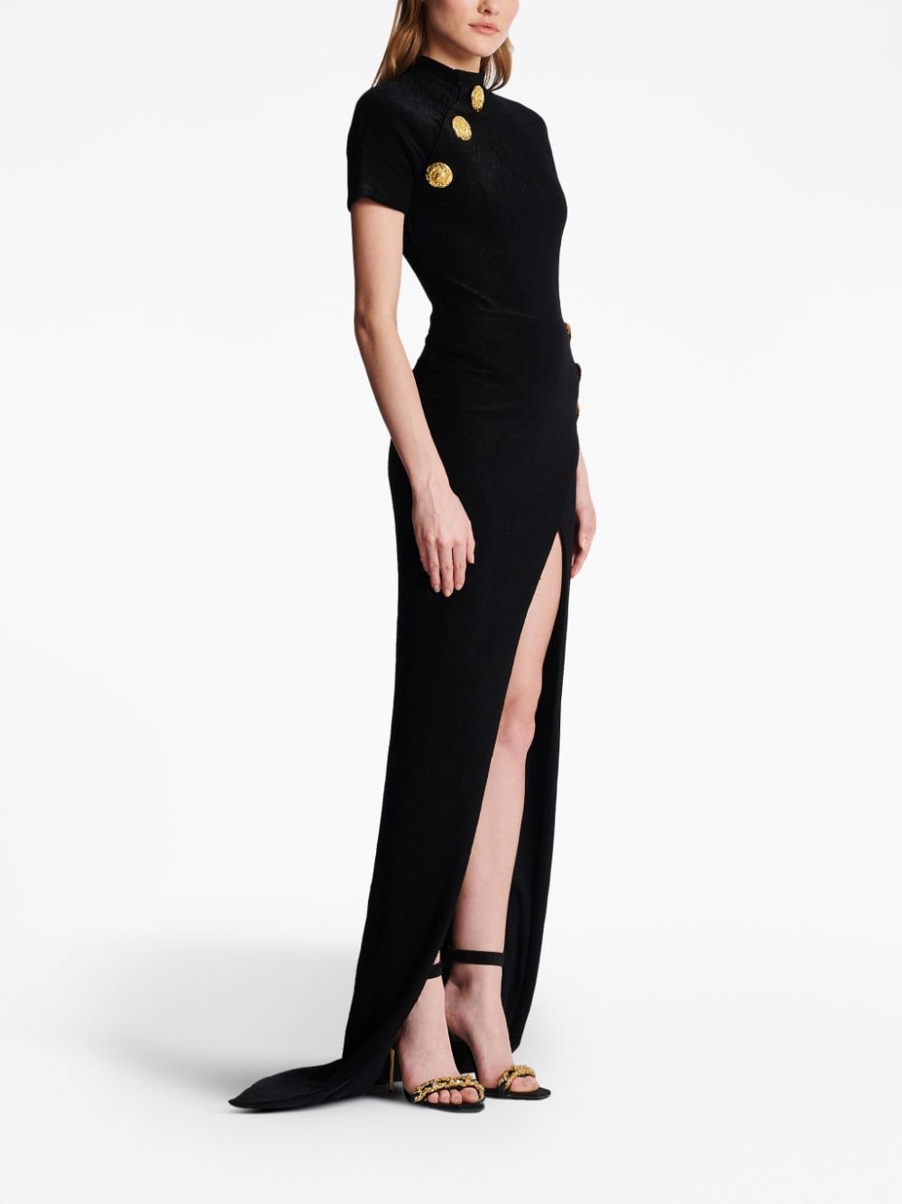 Shop Balmain Short-sleeve Buttoned Maxi Dress In Black