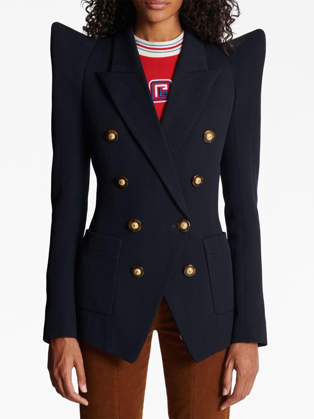 Shop Balmain Double-breasted Wool Jacket In 6ae
