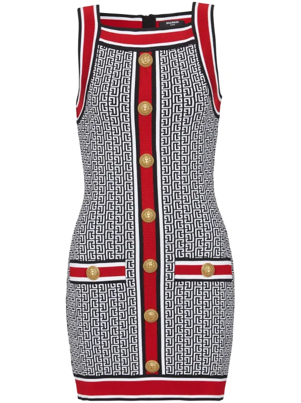 Balmain Button-embellished Monogram Minidress in Red