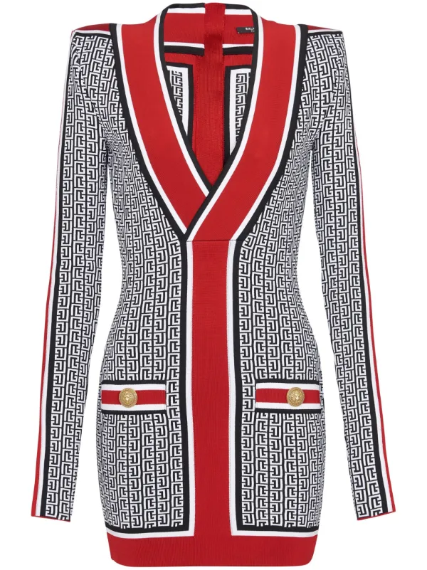 【関税＆送料込み】Balmain Knitted V-Necked Dress Balmain V-neck Knitted Dress | Blue | FARFETCH